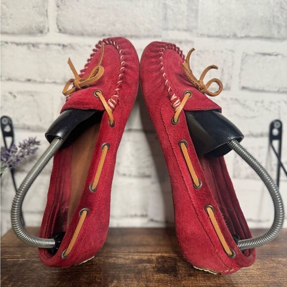 Lucky Red Leather Moccassin Abelle Slip One Shoes Size 8 - Picture 5 of 7